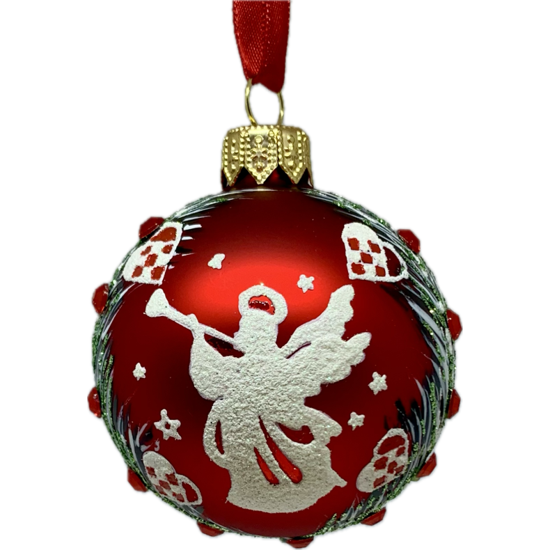 Rd julekugle med hvid engel 