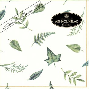 Middagsserviet i hvid med grnne blade - 40x40cm