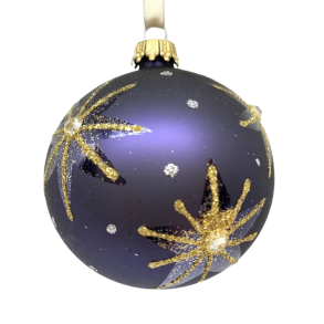 Bl julekugle med stjerner og glimmer