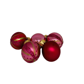 St med 5 stk. ceriserde glaskugler - Julekugler