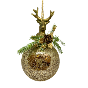 Julekugle i guld med elg 