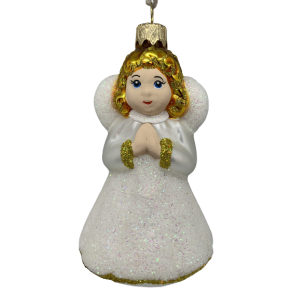 Hvid engel med glimmer - Julekugle
