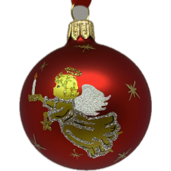 Julekugle med guld engel, klokke og Dansk flag 