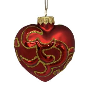 Rdt glas julehjerte - juleophng