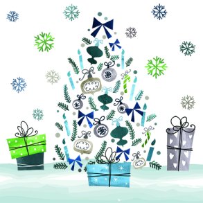 Hvid serviet med juletr og gaver -Juleserviet 33x33cm