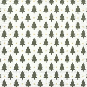 Hvide servietter med grnne juletrer - Juleserviet 33x33cm