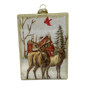 Julekugle i glas med elge og sne