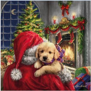 Julemand med hund - Juleserviet 33x33cm