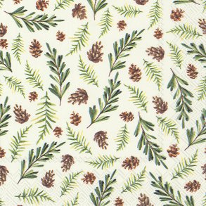 Serviet med gran og grankogler - Juleserviet 33x33cm