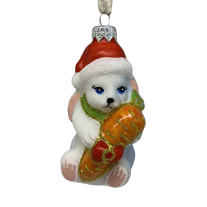 Kanin med nissehue og gulerod - Julekugle