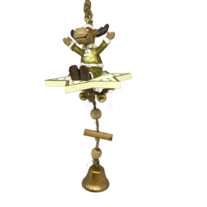 Klokke i guld med rensdyr p en stjerne - Juleophng