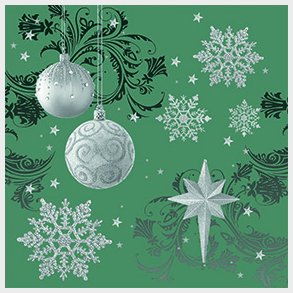 Middagsserviet i mosgrn med slvfarvet motiv - Juleserviet 40x40cm