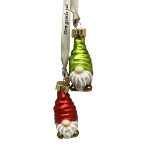 Nisse st med rd og grn hue - Julekugler