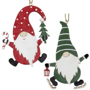 Nisser i tr med hue over jnene 2 stk. - Juleophng