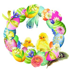 Serviet med ring af p�ske�g - P�skeserviet 33x33cm