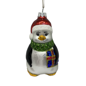 Stor pingvin med gave - Julekugle