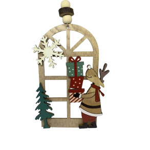 Rensdyr med gaver ved vindue - Juleophng