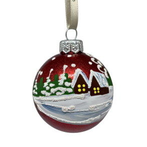 Rd julekugle med landskab