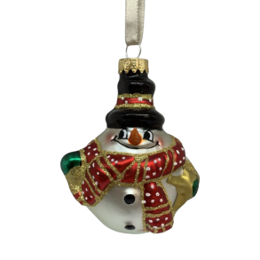 Rund snemand med halstrklde - Julekugle