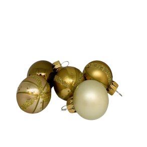 St med 5 stk. guldfarvede glaskugler