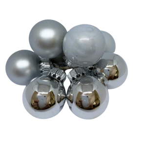 St med 9 stk. slvfarvede glaskugler - Julekugler 