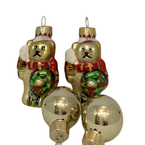 St med guldbamser og glaskugler i guld - Julekugler
