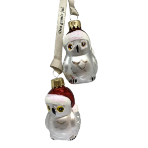 St med 2 stk. sm hvide ugler - Julekugler