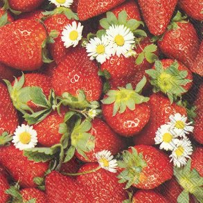 Serviet med rde jordbr - Sommerserviet 33x33cm