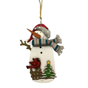 Snemand i tr med fugl - Juleophng