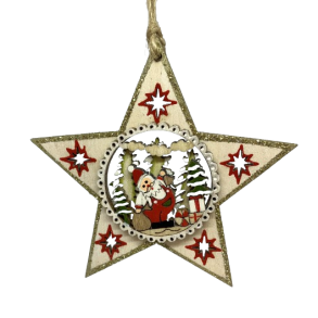Lille stjerne i tr med julemand - Juleophng