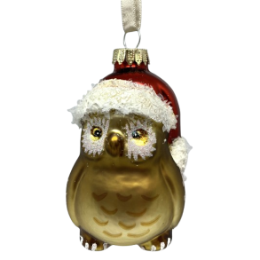 Brun ugle med nissehue - Julekugle