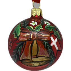 Julekugle med guld engel, klokke og Dansk flag 